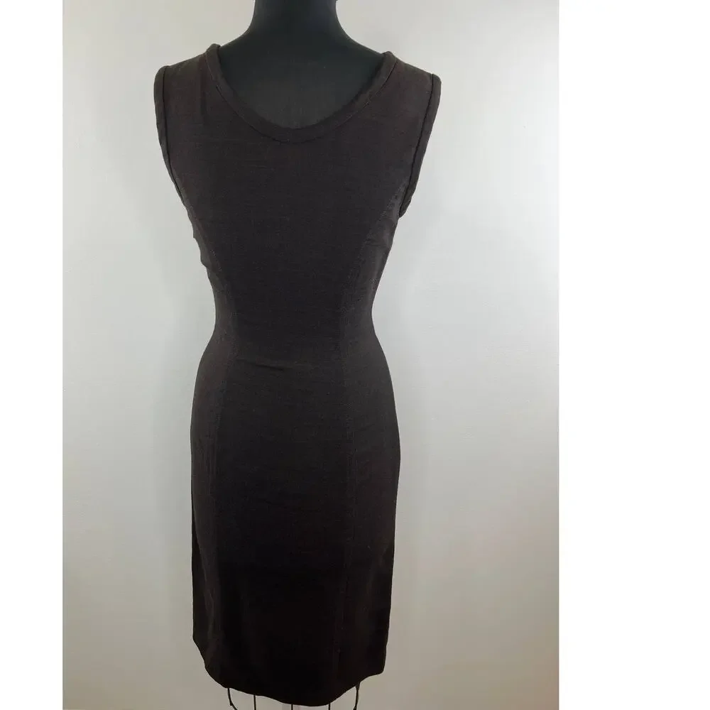 Yigal Azrouel Brown Sleeveless Round Neck Knee Length Women's Sheath Dress XS S